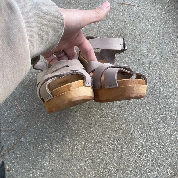 Suede Platform Clog Sandals in Taupe - Picture 3 of 6
